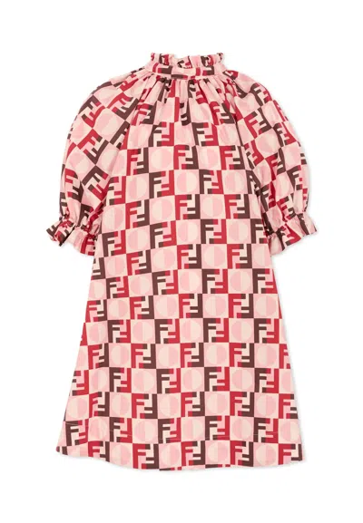 Fendi Kids' Pink Dress For Girl With Ff In Multi