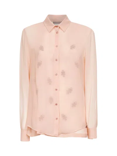 FENDI PINK EMBROIDERED GEORGETTE TROMPE-L'OEIL SHIRT-EFFECT TOP