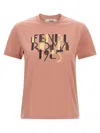 Fendi Pink Cotton T-shirt With Logo Print Women In Pink