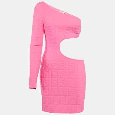 Pre-owned Fendi Pink Ff 3d Embossed Lycra Cut Out Mini Dress S