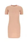 Fendi Cotton Short Sleeve Dress With Textured Pattern In Neutral