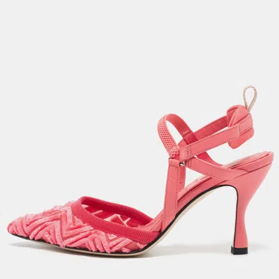 Pre-owned Fendi Pink Ff Velvet Colibri Slingback Pumps Size 35