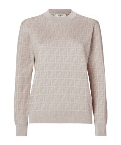 Fendi Pink Ff Wool And Silk Sweater In Neutral
