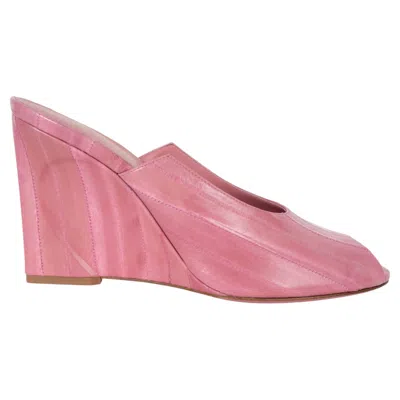 Pre-owned Fendi Pink Hagfish Leather 2025 Arco Wedge Sandals Shoes 39