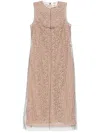 Fendi Women Beige Sleeveless Crewneck Dress With Floral Embroidery In Lace Woman In Neutral