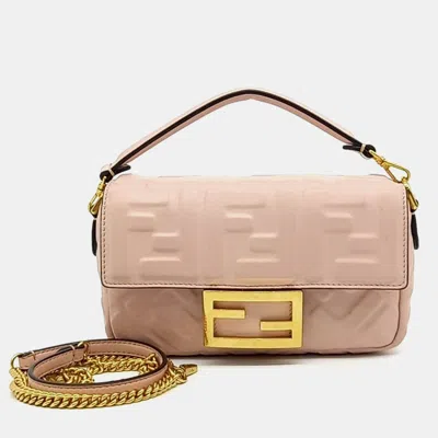 Pre-owned Fendi Pink Leather Baguette Mini