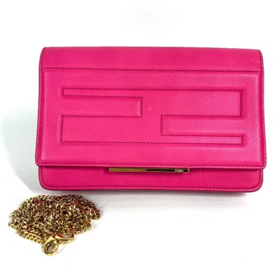 Pre-owned Fendi Pink Leather Chain/shoulder Wallet ()