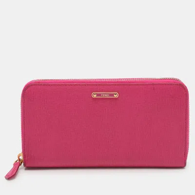Pre-owned Fendi Pink Leather Elite Zip Around Wallet