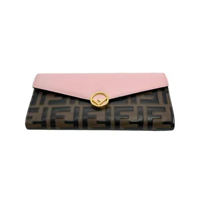 Pre-owned Fendi Pink Leather Long Wallet (tri-fold) ()