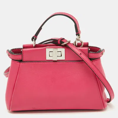 Pre-owned Fendi Pink Leather Micro Peekaboo Top Handle Bag