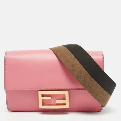 Pre-owned Fendi Pink Leather Mini Flat Baguette Bag
