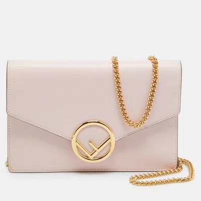 Pre-owned Fendi Pink Leather Wallet On Chain