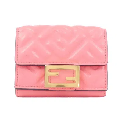 Pre-owned Fendi Pink Leather Wallet (tri-fold) ()