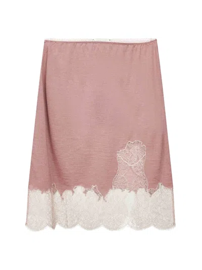 Fendi Pink Lighweight Knit And Lace Short Skirt