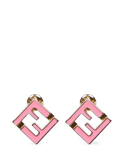 Fendi Pink Logo Stud Earrings In Purple