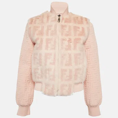 Pre-owned Fendi Pink Monogram Mink Fur Jacket Xs