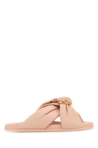 Fendi Pink Nappa Leather Feel Slippers In Lightrose