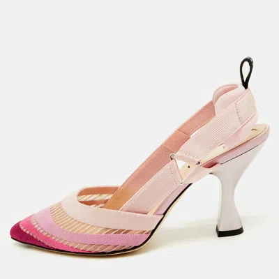 Pre-owned Fendi Pink Ombre Mesh And Canvas Colibri Slingback Pumps Size 38