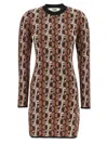 Fendi Optical Archive Print Long Sleeve Crewneck Knit Mini Dress Dresses Multicolor In Brown
