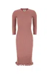 Fendi Pink Ribbed-knit Ruffled Midi Dress In Pink