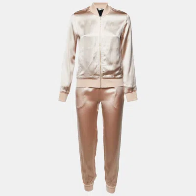 Pre-owned Fendi Pink Satin Logo Detail Track Suit S