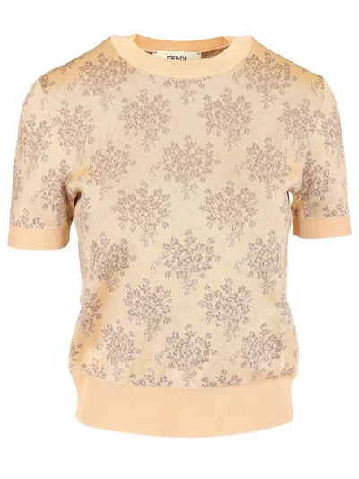 Fendi Embroidered Floral Pattern Viscose Sweater In Neutral