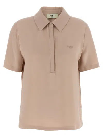 Fendi Polo Silk Shirt Short Sleeves In Pink