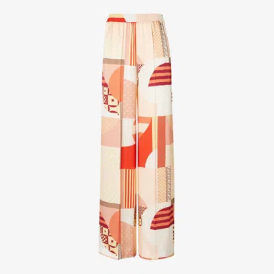 Fendi Pink Silk Trousers With Patchwork Print Women In Multi