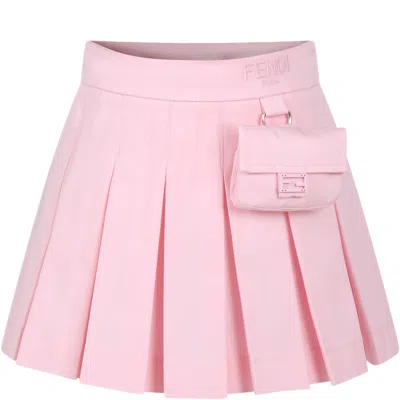 Fendi Kids' Pink Skirt For Girl With  Logo And Baguette