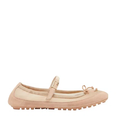 Fendi Pink Suede And Mesh Ballet Flats