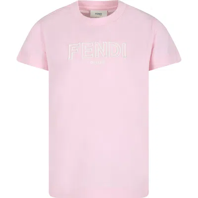 Fendi Kids' Pink T-shirt For Girl With  Logo