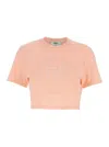 Fendi Peach Crewneck Cropped T-shirt In Pink