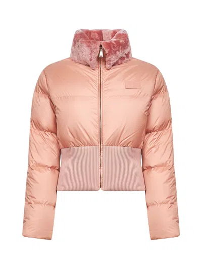 FENDI PINK TECHNICAL FABRIC AND SHEARLING DOWN JACKET