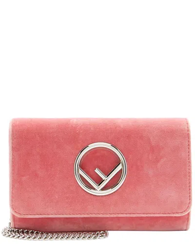 Pre-owned Fendi Pink Velvet Kan I F Wallet On Chain (authentic Pre-loved)