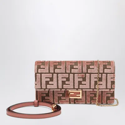 Fendi Pink Velvet Wallet On Chain Baguette Women In Multi