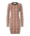 Fendi Shiny Jacquard Viscose Mini Dress With Geometric Pattern In Brown