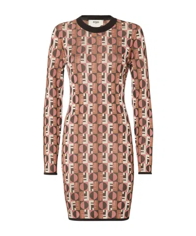 FENDI PINK VISCOSE JACQUARD DRESS