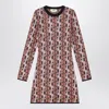 Fendi Optical Archive Print Long Sleeve Crewneck Knit Mini Dress Dresses Multicolor In Pink