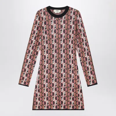 Fendi Pink Viscose Jacquard Mini Dress In Brown