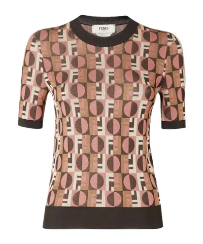 Fendi Pink Viscose Jacquard Sweater In Brown