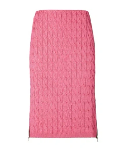 Fendi Cable-knit Side-zipped Midi Skirt In Pink