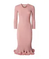 Fendi Ribbed-knit Ruffled Midi Dress In Pink