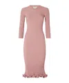 Fendi Stretch Wool Blend Dress With Ruffled Hem In Pink