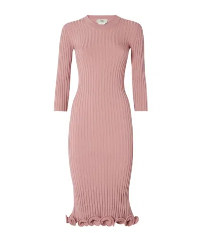 FENDI FENDI RUFFLE DETAILED LONG SLEEVED MIDI DRESS