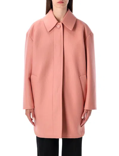 FENDI FENDI PINK WOOL FELT SINGLE-BREASTED MIDI COAT