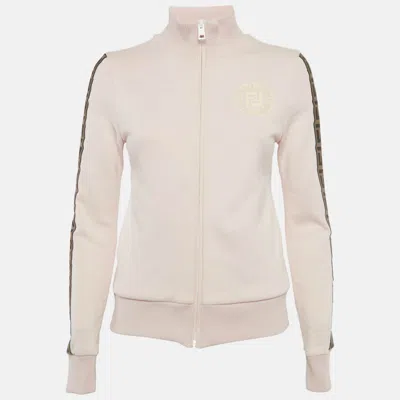 Pre-owned Fendi Pink Zucca Band Trim Cotton Zip-up Jacket S