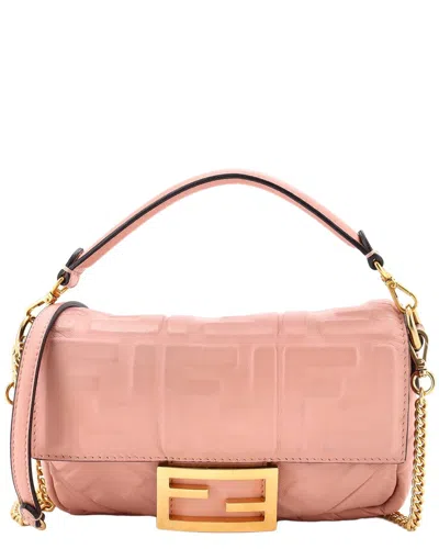Pre-owned Fendi Pink Zucca Embossed Leather Baguette Nm Bag Mini (authentic Pre-loved)
