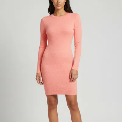 Pre-owned Fendi Pink Zucca Jacquard Knit Long Sleeve Mini Dress S