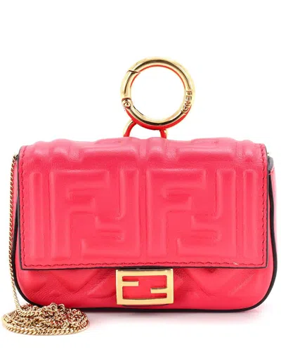 Pre-owned Fendi Pink Zucca-embossed Leather Chain Baguette Charm Bag Nano (authentic  Pre-loved)
