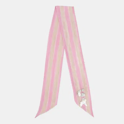 Pre-owned Fendi Pink/beige Silk Floral Applique Scarf